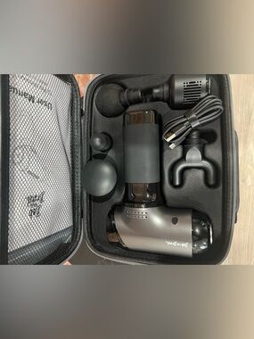 Portable Massage Gun with Multiple Heads - Black and Gunmetal